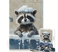 Raccoon Bath Time Hard Jigsaw Puzzle for Adults 1000 Pieces Mind Puzzle Calm Relax Art Assembly (38x26cm)