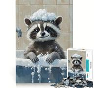 Raccoon Bath Time Hard Jigsaw Puzzle for Adults 1000 Pieces Mind Puzzle Calm Relax Art Assembly (38x26cm)