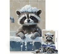 Raccoon Bath Time Jigsaw Puzzle 1000 Piece for Adults Think Smart Toy Family Joy Accurate Cut Fine Art Piece (50x75cm)