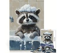 Raccoon Bath Time Jigsaw Puzzles for Adults1000 Piece Mind Skill Group Joy Quality Edge Art Collection Piece (38x26cm)