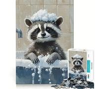 Raccoon Bath Time Jigsaw Puzzles for Adults1000 Piece Mind Skill Group Joy Quality Edge Art Collection Piece (38x52cm)
