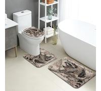Raccoon Bathroom Mat Sets 3 Piece, Cute Animal Patterns Absorbent Non Slip Toilet Rugs U Shaped Washable, Cozy Forest Quick Dry Flannel Bathroom Rug Set