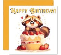 Raccoon Birthday Cards - Animal Cake - Happy Birthday Card for Son Daughter Brother Sister Grandson Granddaughter Niece Nephew Cousin, 145mm Bday Greeting Cards