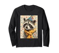Raccoon Birthday Confetti Retro Pop Art Long Sleeve T-Shirt