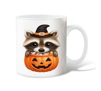 Raccoon Ceramic Coffee Mug, Halloween Fanciful Pumpkin Candy Halloween Orange Novelty Work Drinking Mugs with Handle Gift for Friends Family Lovers Eldership Senior Co-Worker 11 Oz