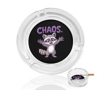 Raccoon Chaos Round Glass Ashtray Washable Simple Ash Trays