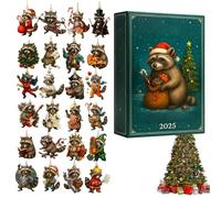 Raccoon Christmas Advent Countdown, 2D Acrylic Decorations 24 Days | Countdown Calendar 2025 Ornaments Animals | for Christmas Tree Rearview Mirror Car Wall Window