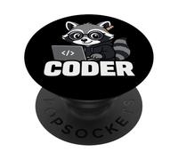 Raccoon Coder Cute Programming Animal Graphic PopSockets Adhesive PopGrip