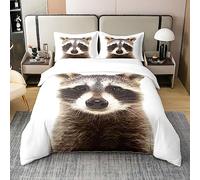 Raccoon Comforter Cover Set Cute Animal Pattern Bedding 100% Cotton Set Boys Girls 3D Raccoon Printed 100% Cotton Duvet Cover Double Size Luxury Soft Bedspread Cover Bedroom Collection 3Pcs