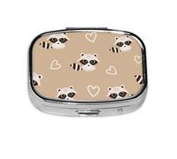 Raccoon Cute Animal Print,Meta Pill Box 2 Compartment Medicine Case,Portable Organizer,Rectangle Meta Portable Organizer Pill Box 2520 Compartment Medicine Case