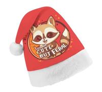 Raccoon Cute But Feral Santa Hat Christmas Holiday Party Headwear for Adults Soft Velvet Festive Costume Accessory Child