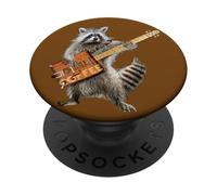 Raccoon Cute Funny Coffee Guitar Player Guitarist Animal Art PopSockets Adhesive PopGrip