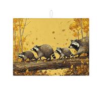 Raccoon Dish Drying Mats For Kitchen Counter, Autumn Wildlife Absorbent Dish Drainer Rack Mat, Nature Microfiber Drying Pad For Coffee Bar Protector 18x24 Inch