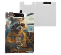 Raccoon Drinking Clipboard a4 Clip Board Foldover Document Folder Files for Paperwork with Clips Lightweight Plastic