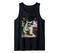 Raccoon Drinking Iced Coffee in Miami Streets Funny Animal Tank Top