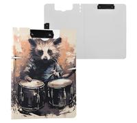 Raccoon Drum Clipboard a4 Clip Board Foldover Document Folder Files for Paperwork with Clips Lightweight Plastic