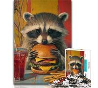 Raccoon Eating A Hamburger 1000 Piece Jigsaw Puzzles for Adults & Teens,Help The Brain Exercise Addictive Toys to Cultivate Patience A Work of Art (38x26cm)