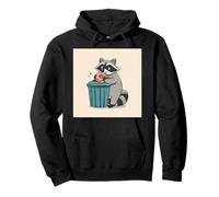 Raccoon Eating Donut From Trash Can Cartoon Pullover Hoodie