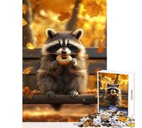 Raccoon Eating Donut in Autumn Jigsaw Puzzles 1000 Pieces for Adults Peaceful Calm Stress Relief Mindful Peaceful Leisure Game (50X75cm)