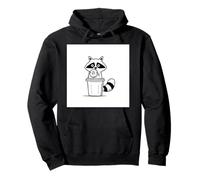 Raccoon Eating Donut in Cup Funny Animal Cartoon Pullover Hoodie