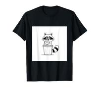 Raccoon Eating Donut in Cup Funny Animal Cartoon T-Shirt