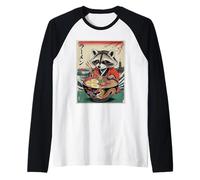 Raccoon Eating Ramen Japanese Noodles Funny Racoon Anime Raglan Baseball Tee