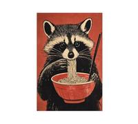 Raccoon Eating Ramen Kitchen Poster Canvas Poster Bedroom Decor Landscape Office Room Decor Gift 16x24inch(40x60cm)