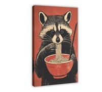 Raccoon Eating Ramen Kitchen Poster Canvas Poster Bedroom Decor Landscape Office Room Decor Gift 20x30inch(50x75cm)
