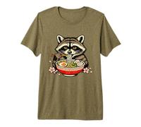 Raccoon Eating Ramen Noodles Japanese Cherry Blossom Premium T-Shirt