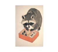 Raccoon Eating Sushi Kitchen Poster Canvas Poster Bedroom Decor Landscape Office Room Decor Gift 24x36inch(60x90cm)