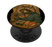 Raccoon Eats Sushi Japanese Vintage PopSockets Adhesive PopGrip