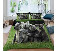 Raccoon Emperor Size Duvet Cover Sets Green Grass Bedding Set 3D Print Soft Microfiber Quilt Covers 290x235 cm with Zipper Closure and 2 Pillowcases 50x75 cm for Adults K.2470