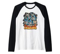 Raccoon Faces Wild Animal Grunge Style Graphic Raglan Baseball Tee