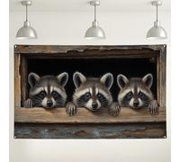 Raccoon Family Wall Backdrop, Rustic Photo Booth Decoration, Indoor/Outdoor Nature Theme Celebrations Party Supplies for Lovers