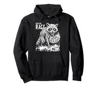 Raccoon Feeding Rage Pizza Fire Graphic Distressed Punk Art Pullover Hoodie