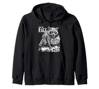 Raccoon Feeding Rage Pizza Fire Graphic Distressed Punk Art Zip Hoodie