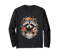 Raccoon Floral Portrait Illustration Long Sleeve T-Shirt