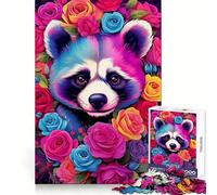 Raccoon Flowers Portrait 1000 Pieces Jigsaws Adults Puzzles Gifts Mind Challenge Toy Easy Leisure Precise Cut (50x75cm)