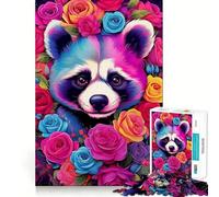Raccoon Flowers Portrait Jigsaw Puzzles for Adults 1000 Piece Smart Game Relaxing Fun Pattern Assembly Cherished Gift (38x52cm)