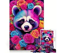 Raccoon Flowers Portrait Jigsaw Puzzles for Adults 1000 Piece Smart Game Relaxing Fun Pattern Assembly Cherished Gift (38x52cm)