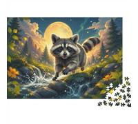 Raccoon Forest Stream 1000pcs Mini Puzzle For Adults Challenging | 70x50cm Cardboard Home Decor Durable Structure Birthday Gift Stress Relief
