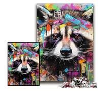 Raccoon Graffiti Jigsaw Puzzles 1000 Pieces for Adults Difficult Puzzles for Adults Perfect for Family Fun on Christmas, Thanksgiving, Birthdays & Easter Size 26x38cm