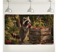 Raccoon Harvest Wall Backdrop, Cute Animal Nature Photography Background, Ideal for Party Decorations, Autumn Events and Outdoor Celebrations 71x43 Inch