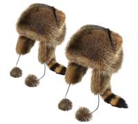 Raccoon hat, Faux Fur Plush Winter Earflap Hat, Little Cute Protection Adjustable Size for Cold Weather (2 Pcs)
