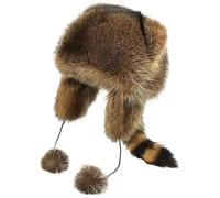 Raccoon hat, Faux Fur Plush Winter Earflap Hat, Little Cute Protection Adjustable Size for Cold Weather (1 Pc)