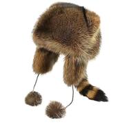 Raccoon Hat for Kids, Soft Cozy Thick Warm Furry Hat, Cute Coonskin Hat with Tail, Adjustable Scene Hat for Cold Weather, M