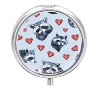 Raccoon Heart Pill Case Box with 3 Compartment Medicine Vitamin Organizer for Purse Pocket 5x5cm