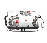 Raccoon Holding a Heart in His Hands Double Layer Cosmetic Bag for Women and Girls, Travel Toiletry Bag Makeup Handy Pouch Organiser Bag with Brush Compartment