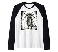 Raccoon in Sombrero and Poncho Mexican Style Graphic Raglan Baseball Tee