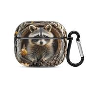 Raccoon in The Fall Tree Hole Bluetooth Earbuds Case Cover Full Body Shockproof Protection Hard Case Support Wireless Charging with Keychain Personalized Gift for AirPods 3
